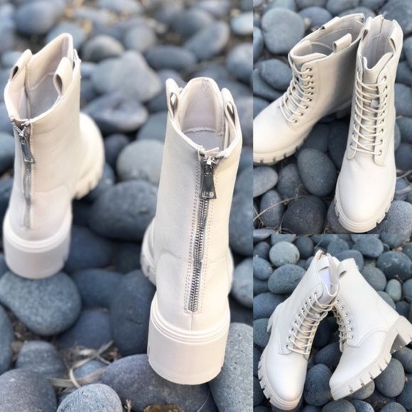 Qupid Cream Combat Boots - Picture 5 of 10